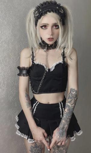 Devil666ish top black fetish choker harness